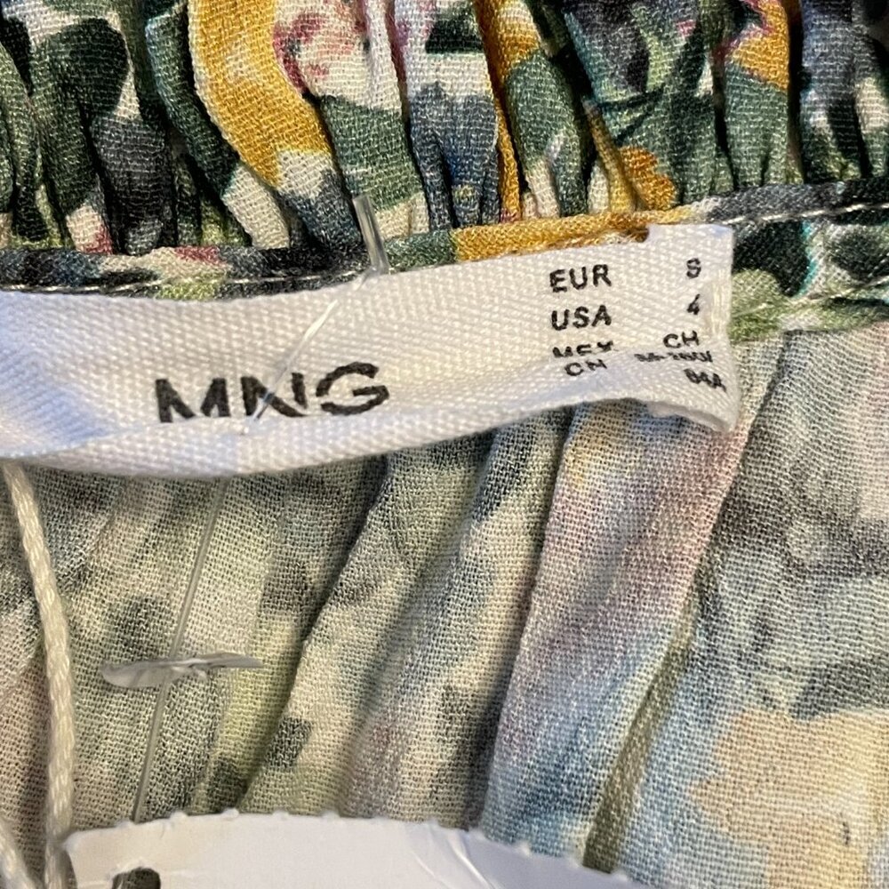 Mango MNG Off One Shoulder Dress Sz SMALL Floral Ruffle Tie Belt NEW - Picture 10 of 14